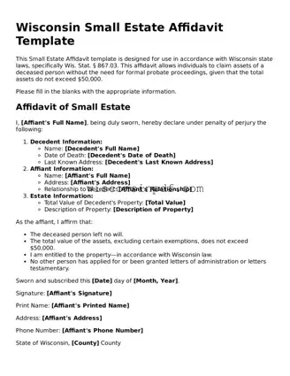 Blank  Small Estate Affidavit Document for Wisconsin