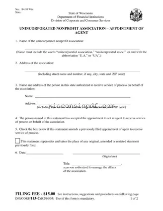 Fill Out a Valid Wisconsin Dfi Corp 113 C Template