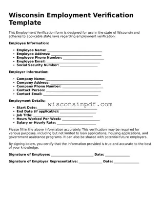 Blank  Employment Verification Document for Wisconsin