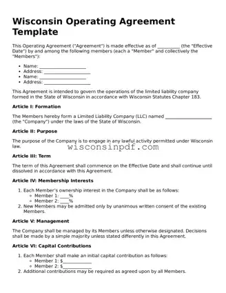 Blank  Operating Agreement Document for Wisconsin