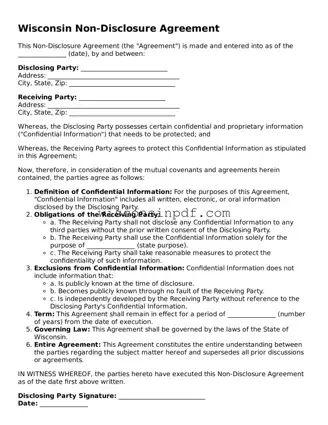 Blank  Non-disclosure Agreement Document for Wisconsin
