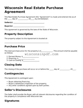 Blank  Real Estate Purchase Agreement Document for Wisconsin