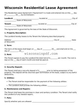 Blank  Residential Lease Agreement Document for Wisconsin