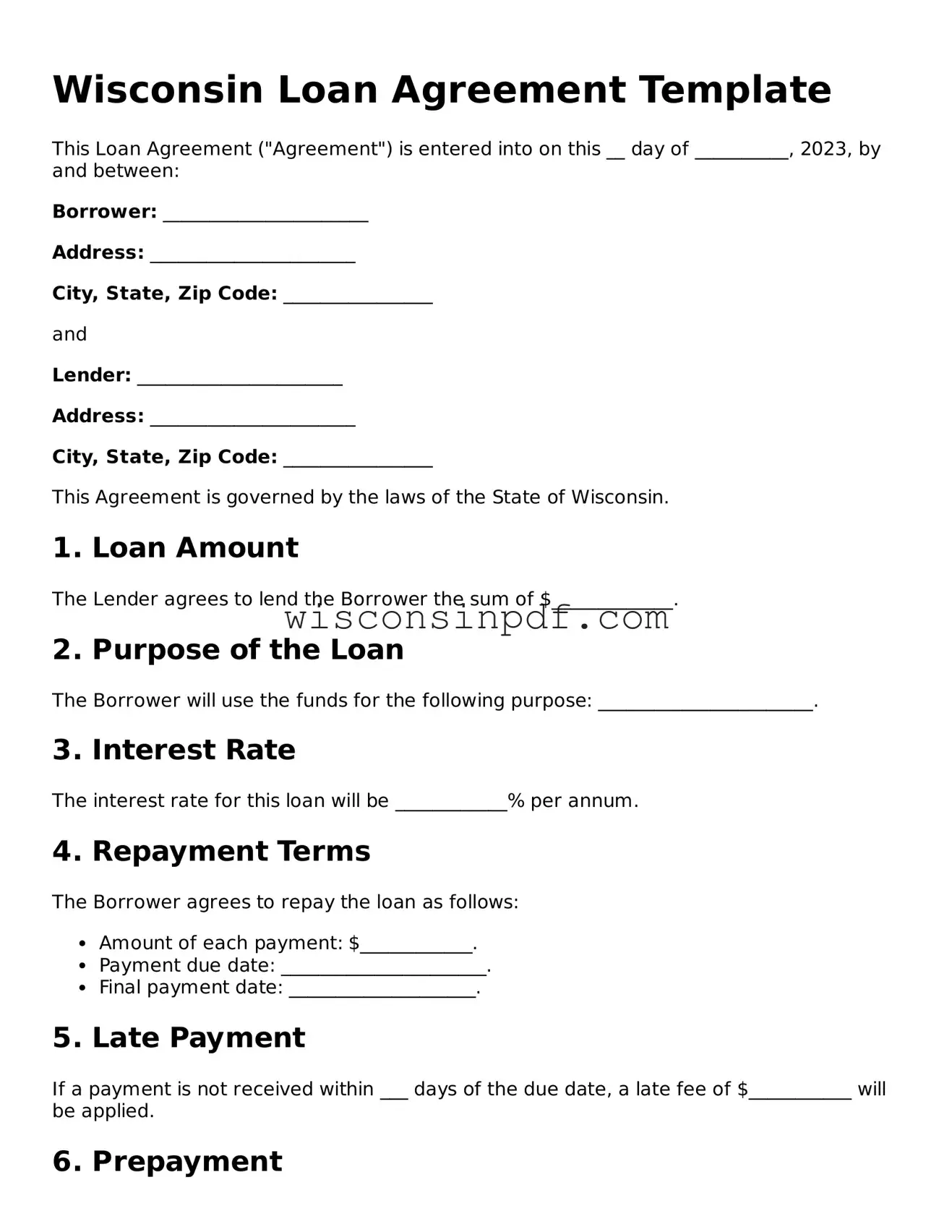 Blank  Loan Agreement Document for Wisconsin