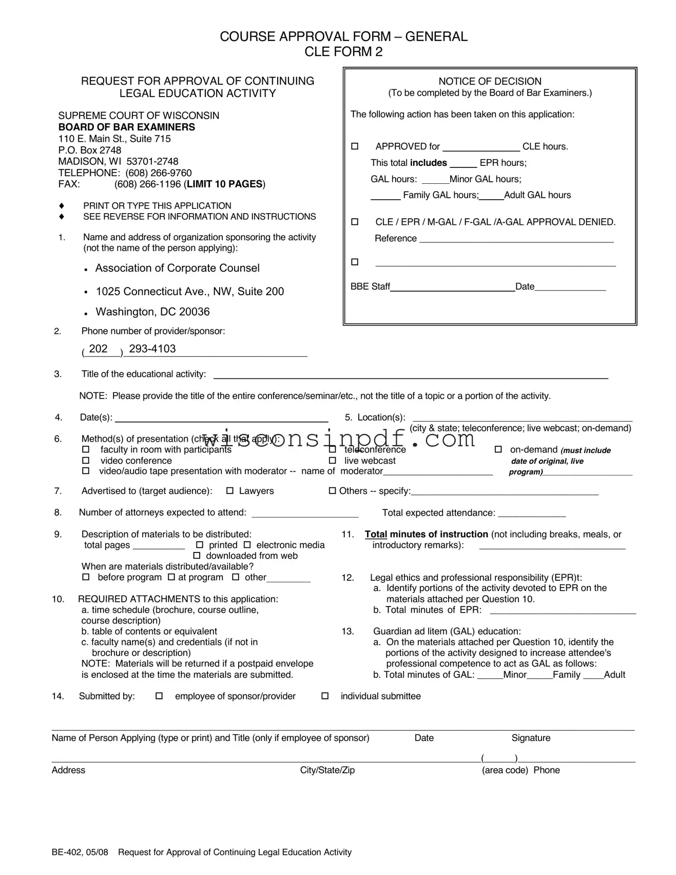 Fill Out a Valid Wisconsin Cle 2 Template