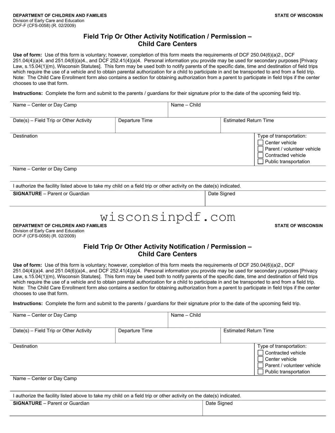 Fill Out a Valid Wisconsin Dcf F Template