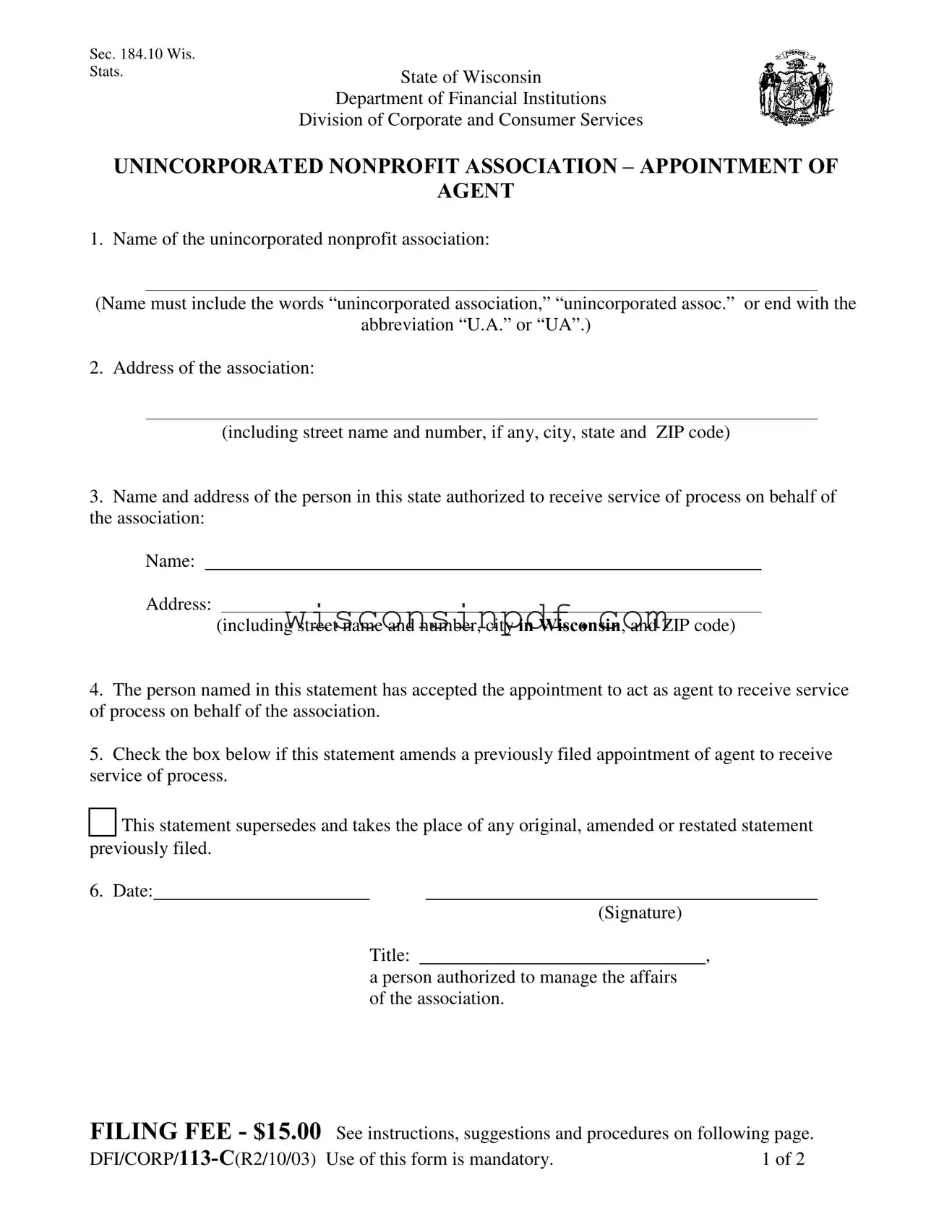 Fill Out a Valid Wisconsin Dfi Corp 113 C Template