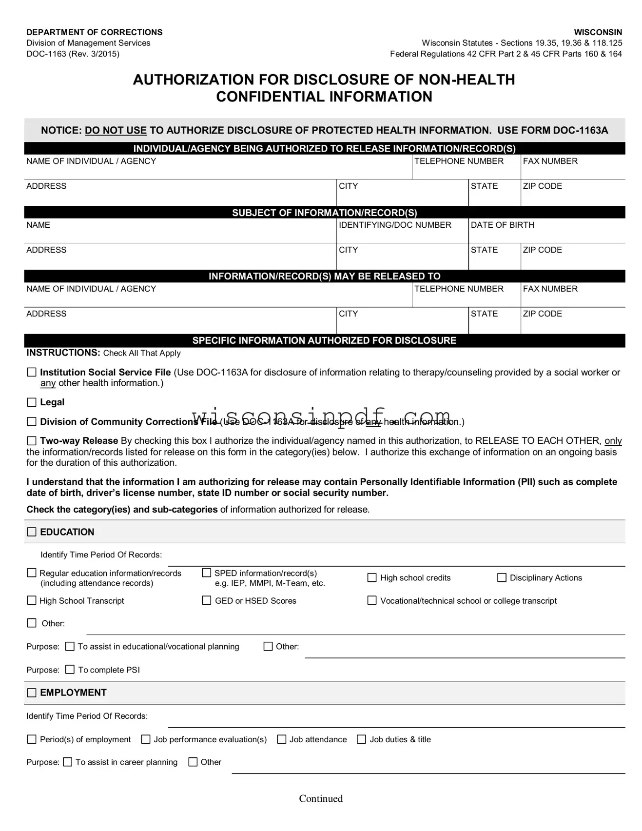 Fill Out a Valid Wisconsin Doc 1163 Template