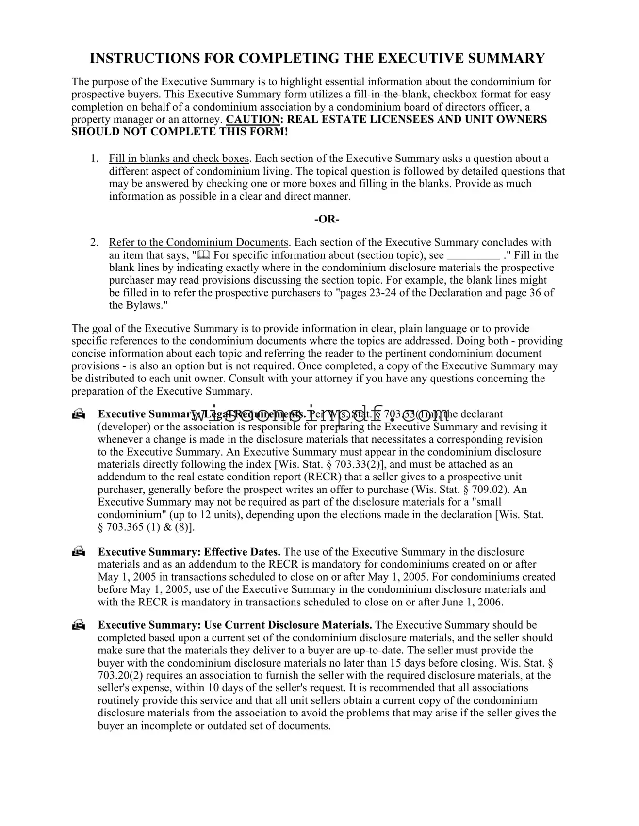 Fill Out a Valid Wisconsin Executive Summary Template