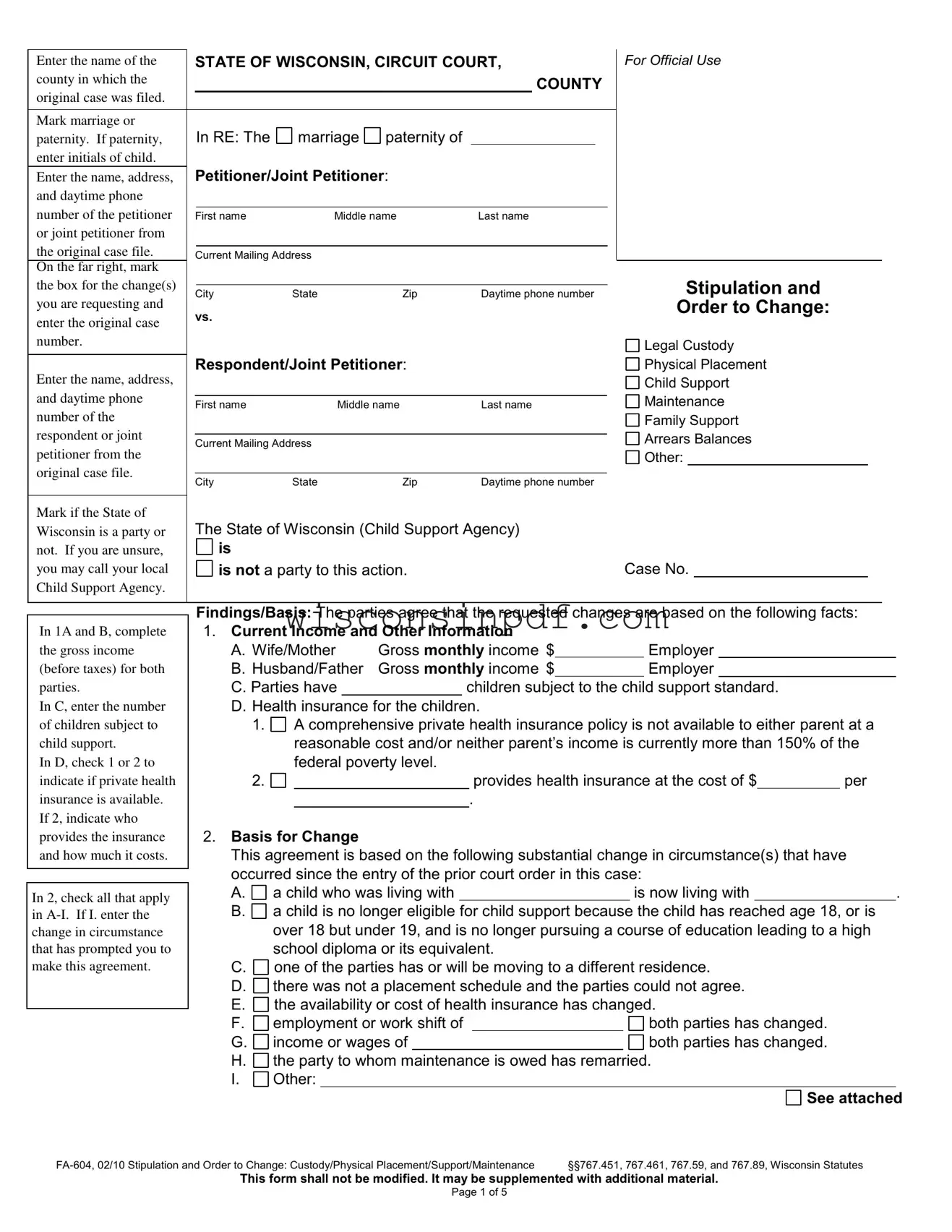 Fill Out a Valid Wisconsin Fa 604 Template