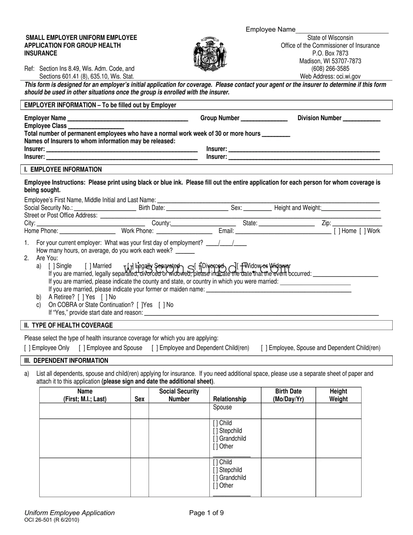 Fill Out a Valid Wisconsin Health Application Template
