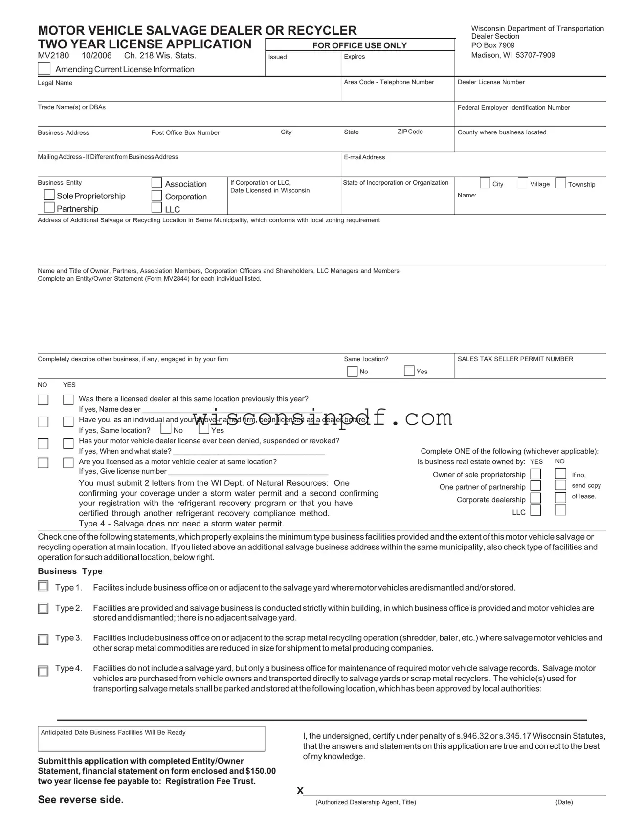 Fill Out a Valid Wisconsin Mv2180 Template
