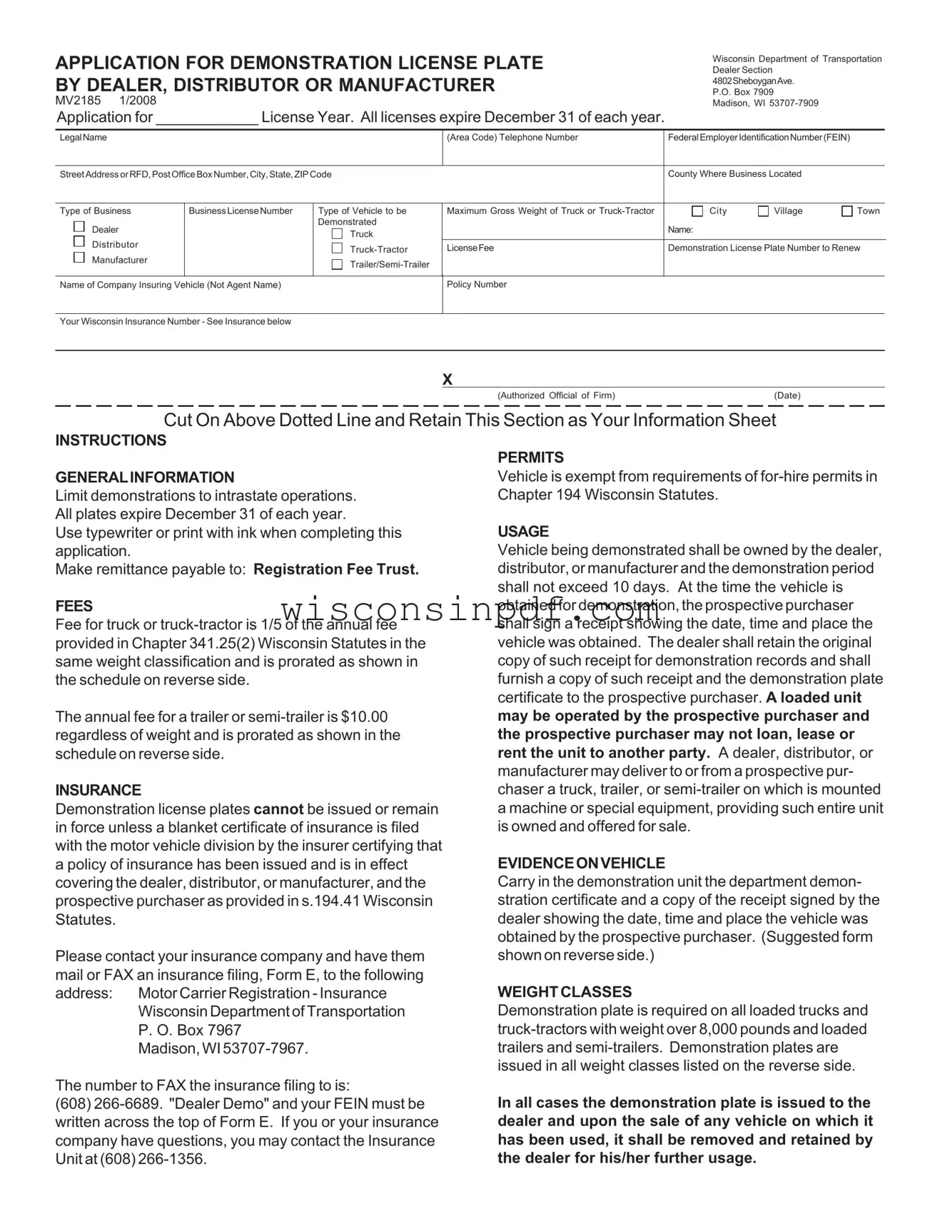Fill Out a Valid Wisconsin Mv2185 Template