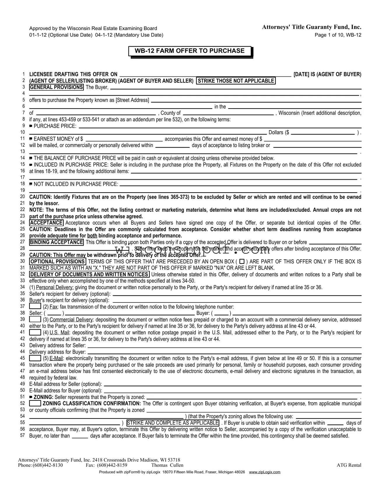 Fill Out a Valid Wisconsin Offer Template