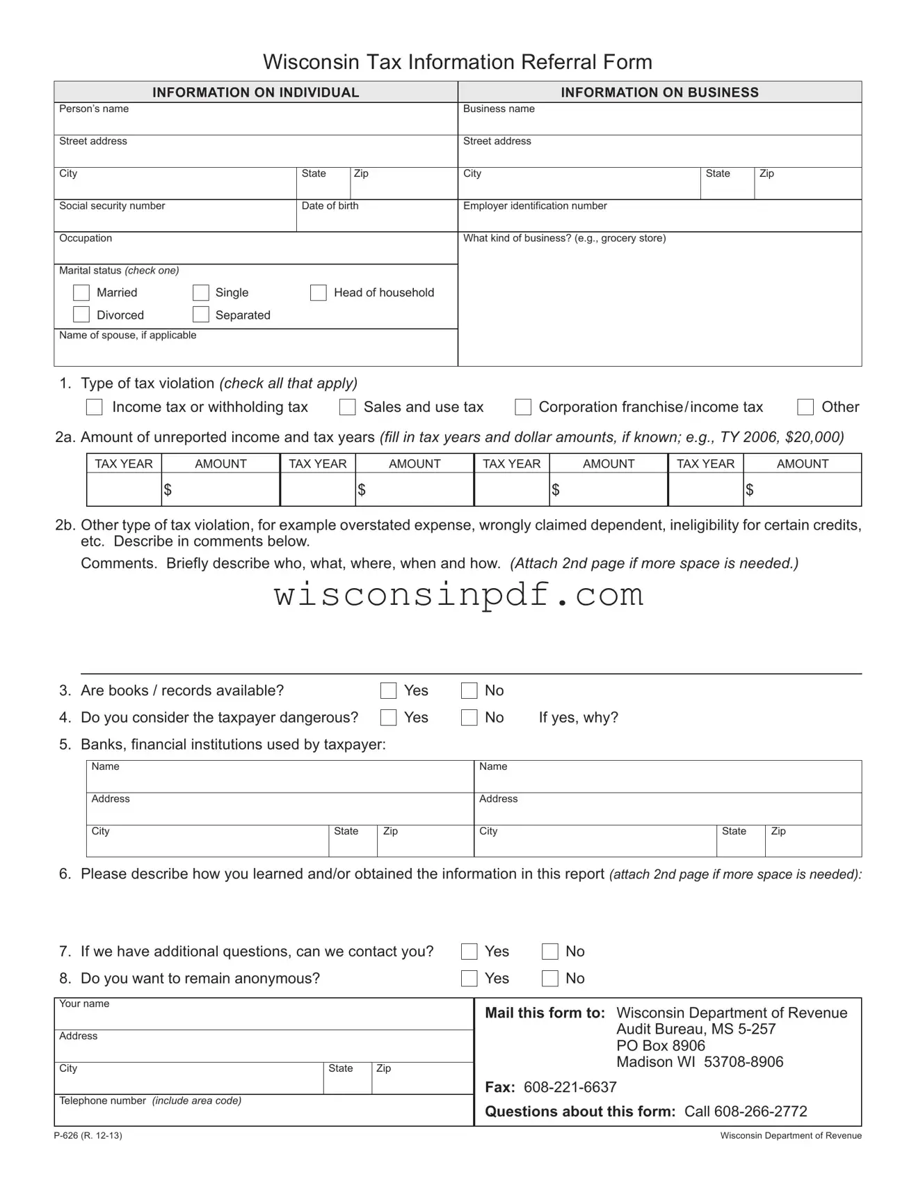 Fill Out a Valid Wisconsin P 626 Template