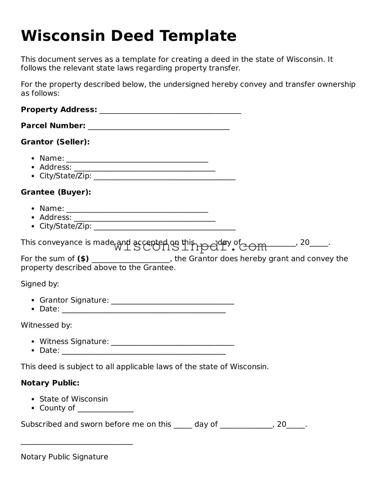 Blank  Deed Document for Wisconsin