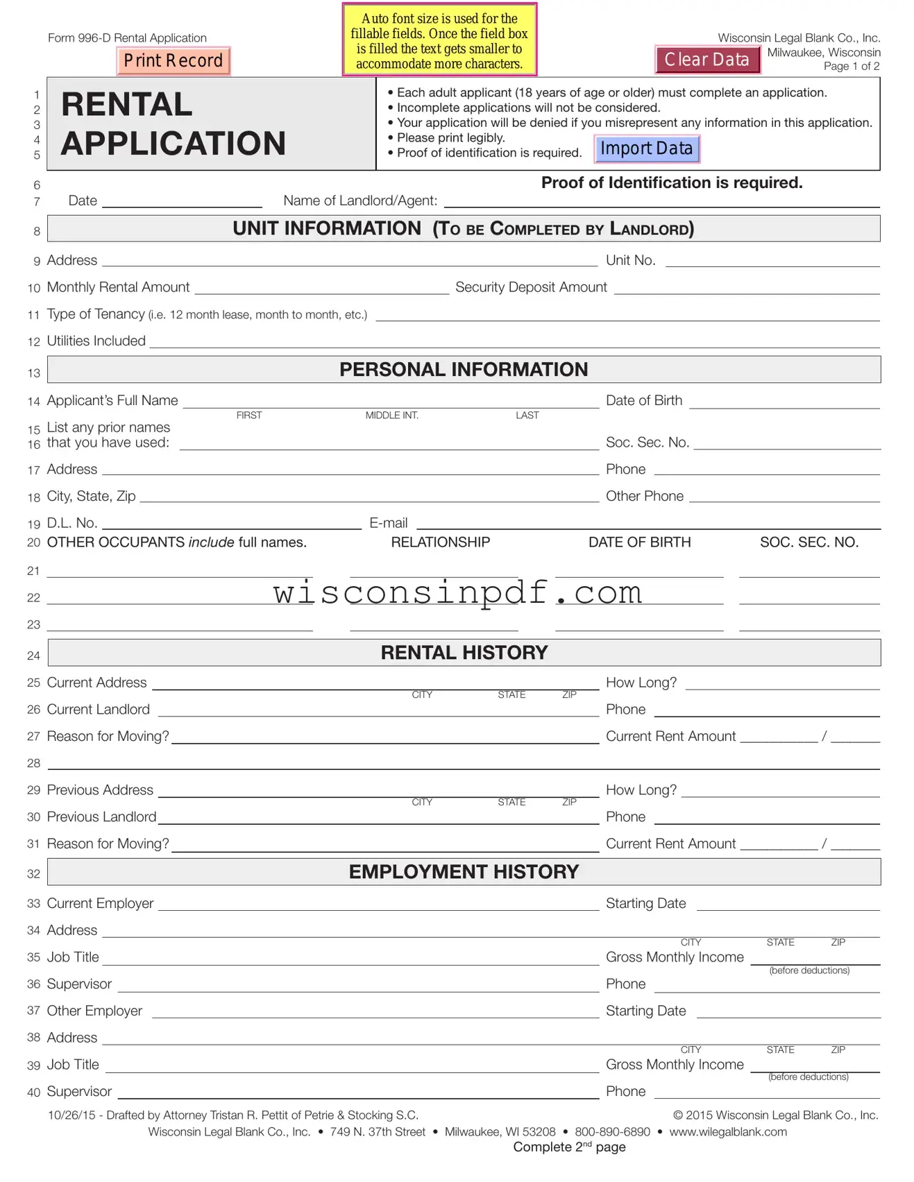 Fill Out a Valid Wisconsin Rental Application Template