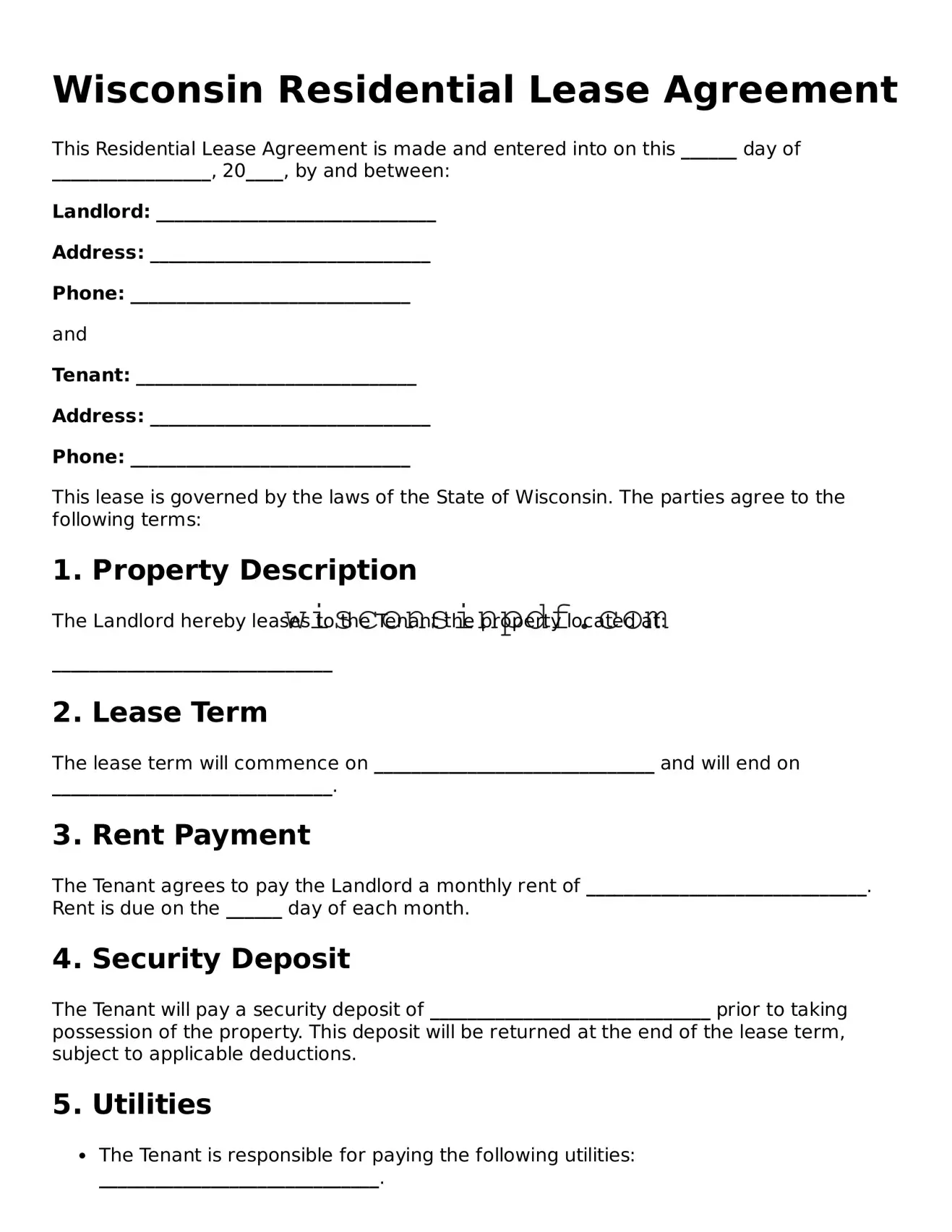 Blank  Lease Agreement Document for Wisconsin