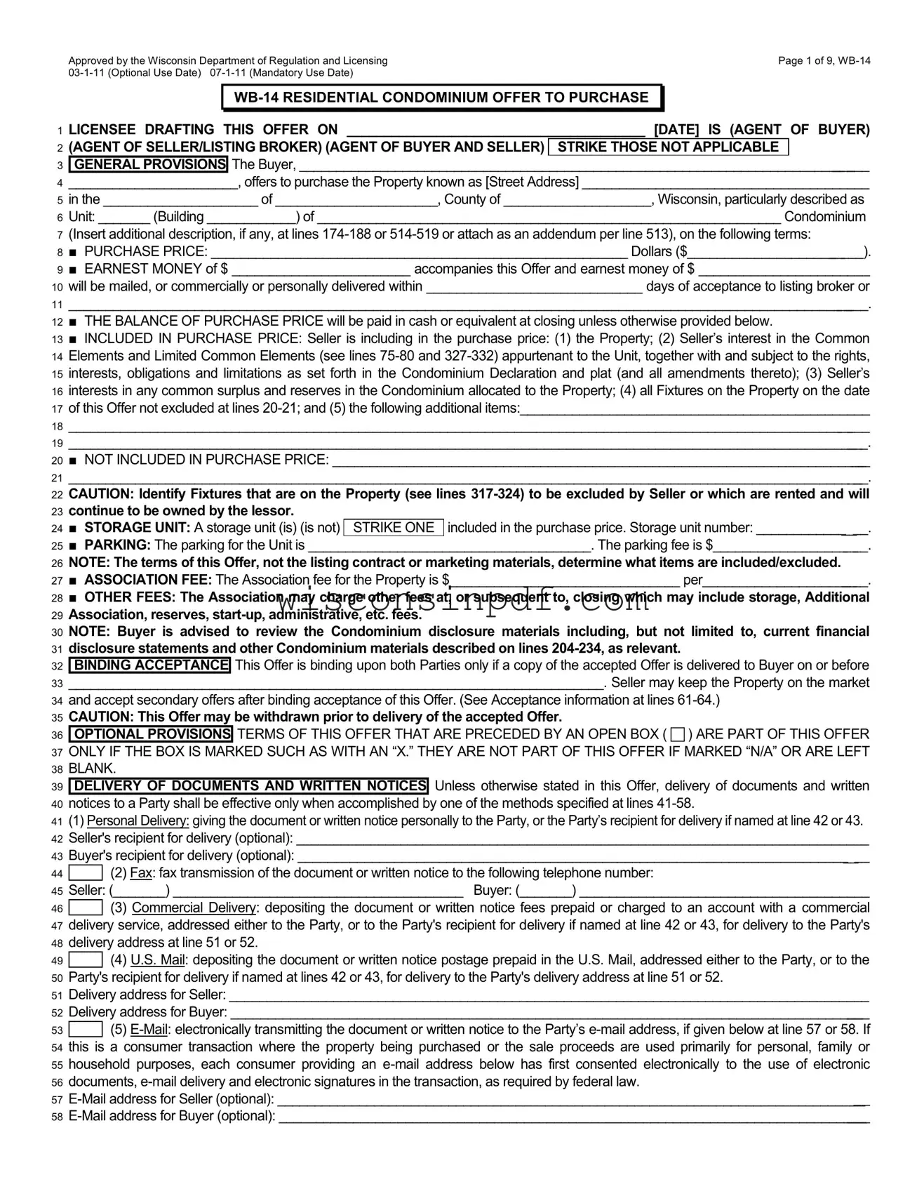 Fill Out a Valid Wisconsin Residential Offer Template