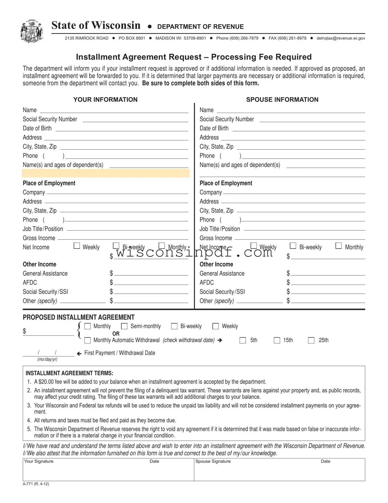 Fill Out a Valid Wisconsin Tax A 771 Template