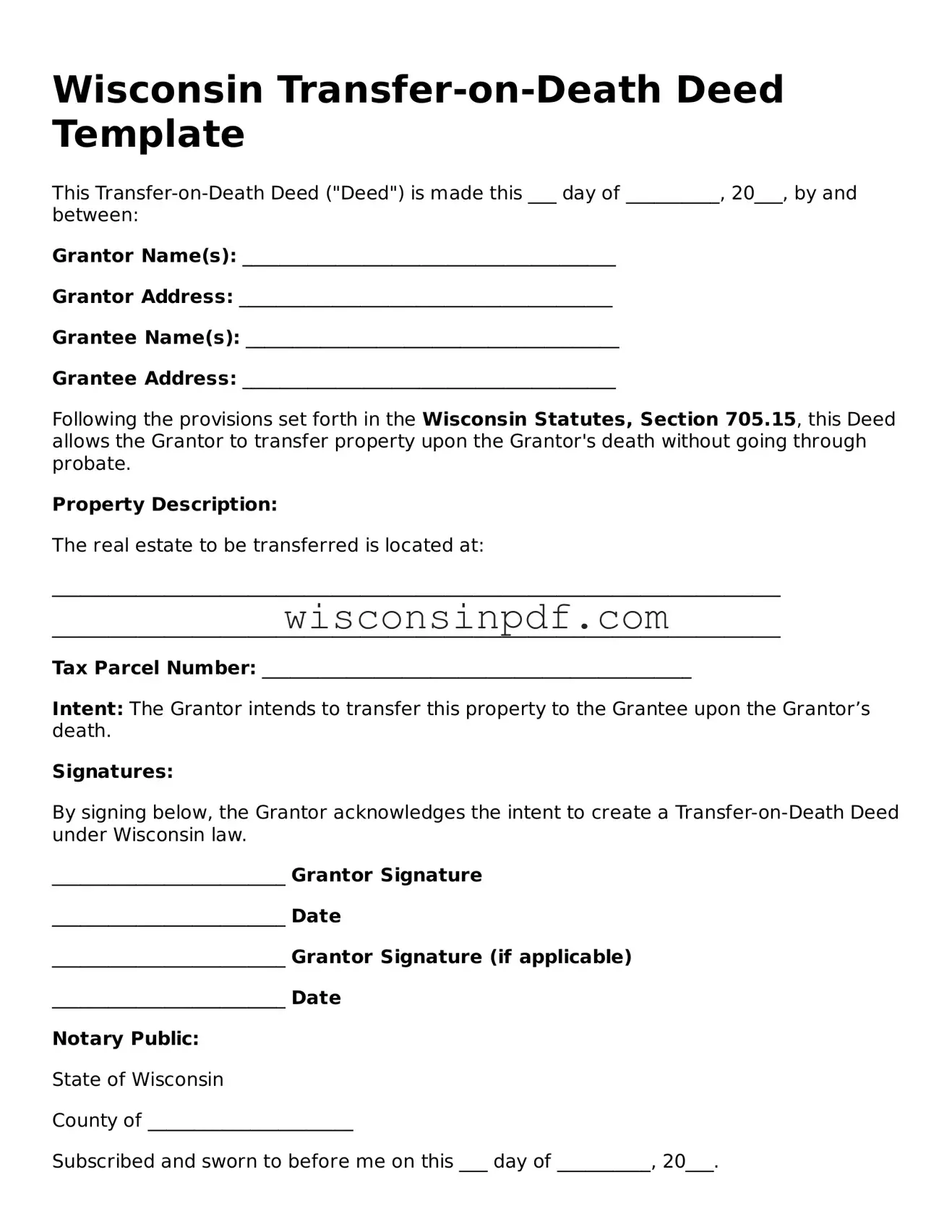 Blank  Transfer-on-Death Deed Document for Wisconsin