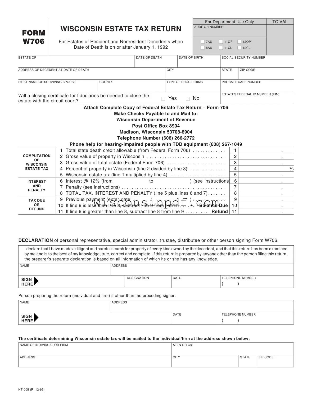 Fill Out a Valid Wisconsin W706 Template