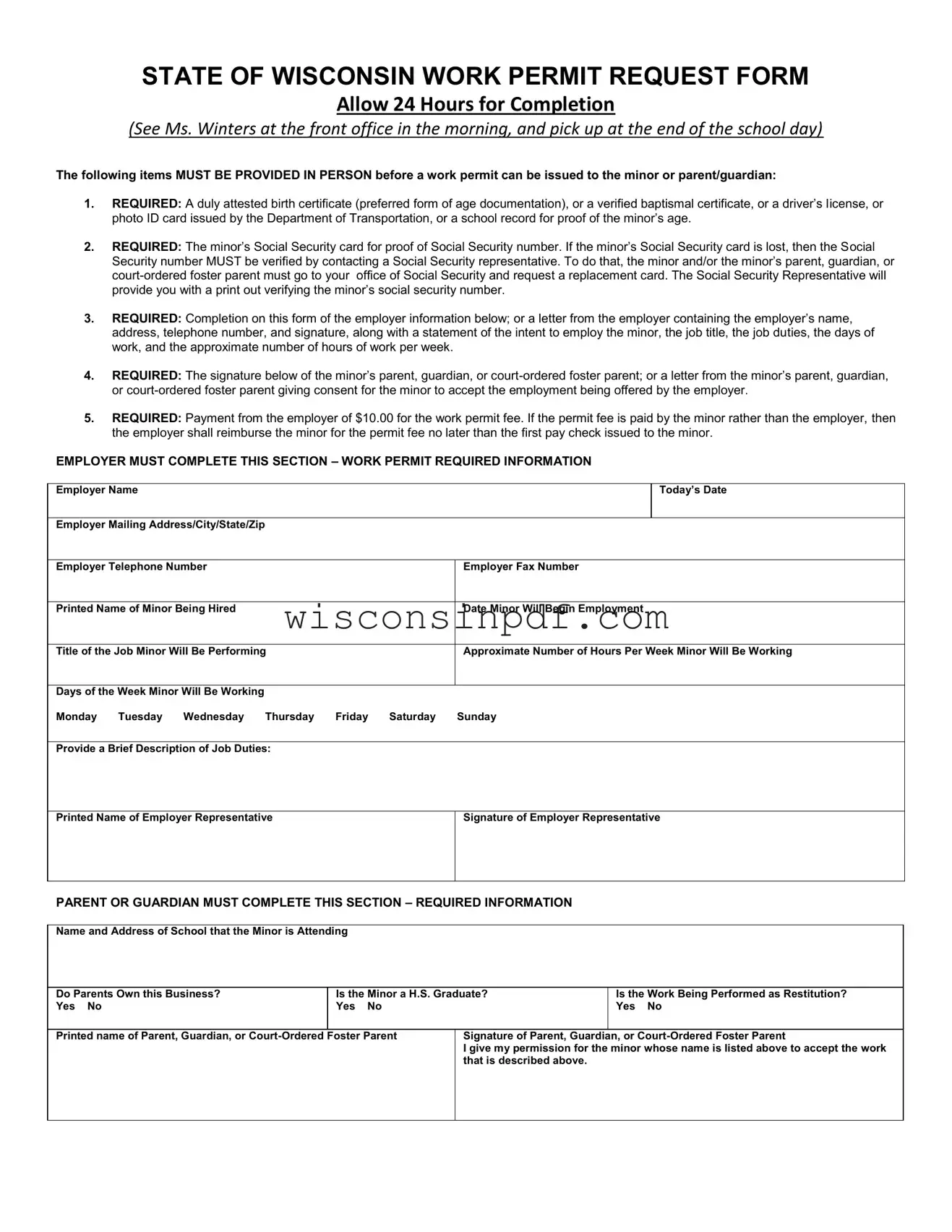Fill Out a Valid Wisconsin Work Permit Template