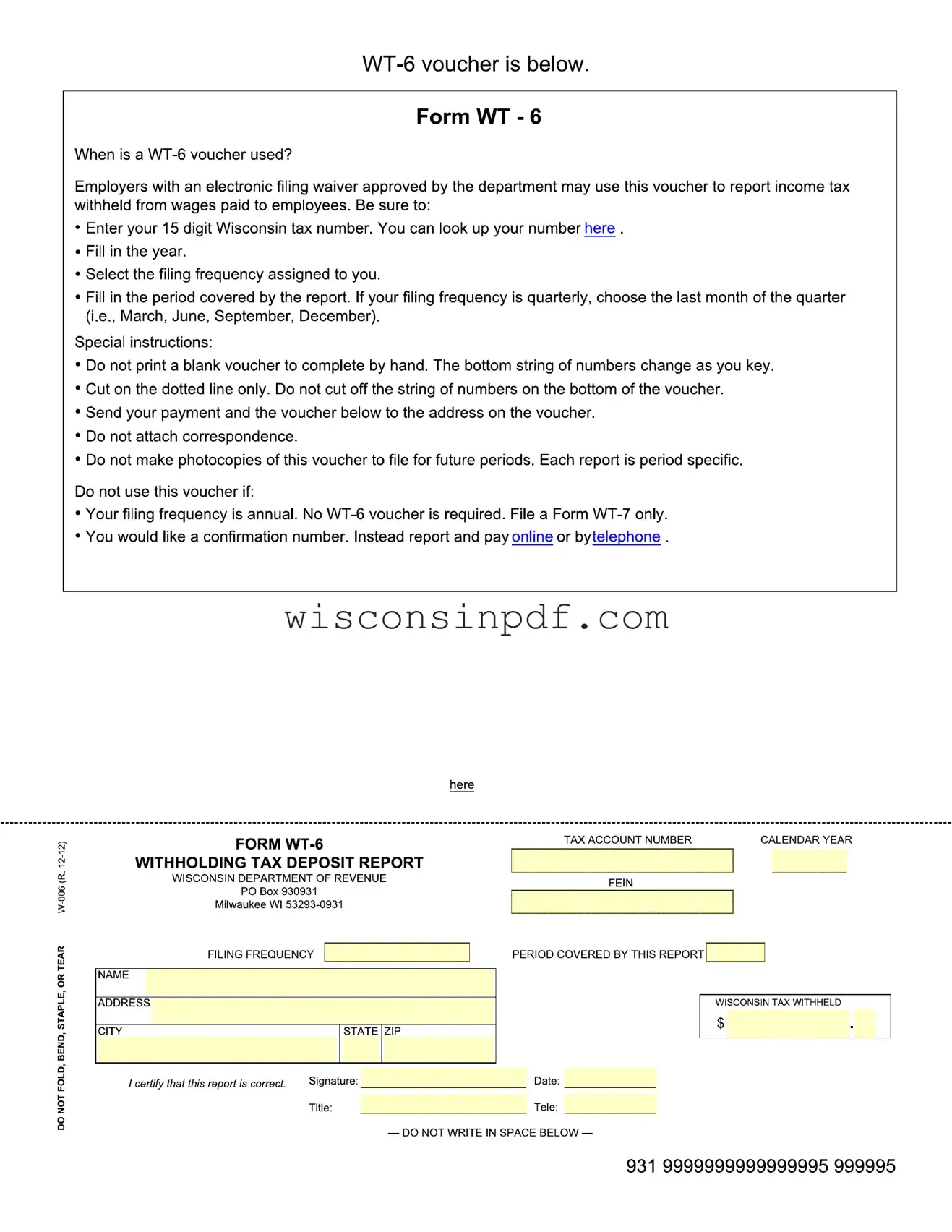 Fill Out a Valid Wisconsin Wt 6 Withholding Template