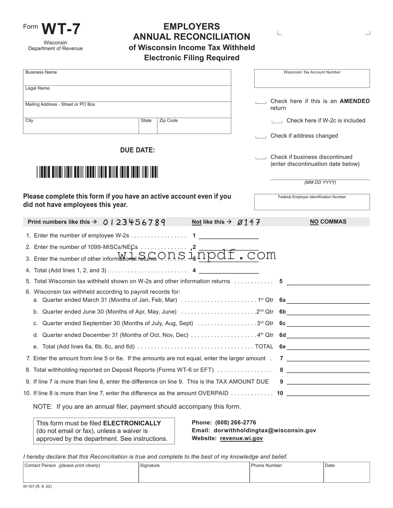 Fill Out a Valid Wisconsin Wt 7 Tax Template